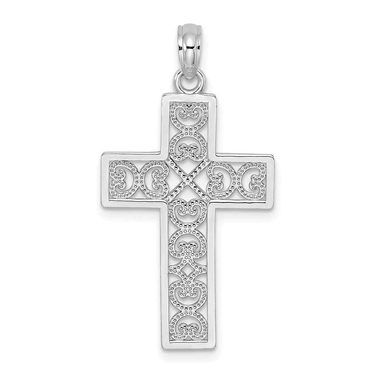 14K White Gold Polished Square Cross w/ Heart Design Charm-K8511W