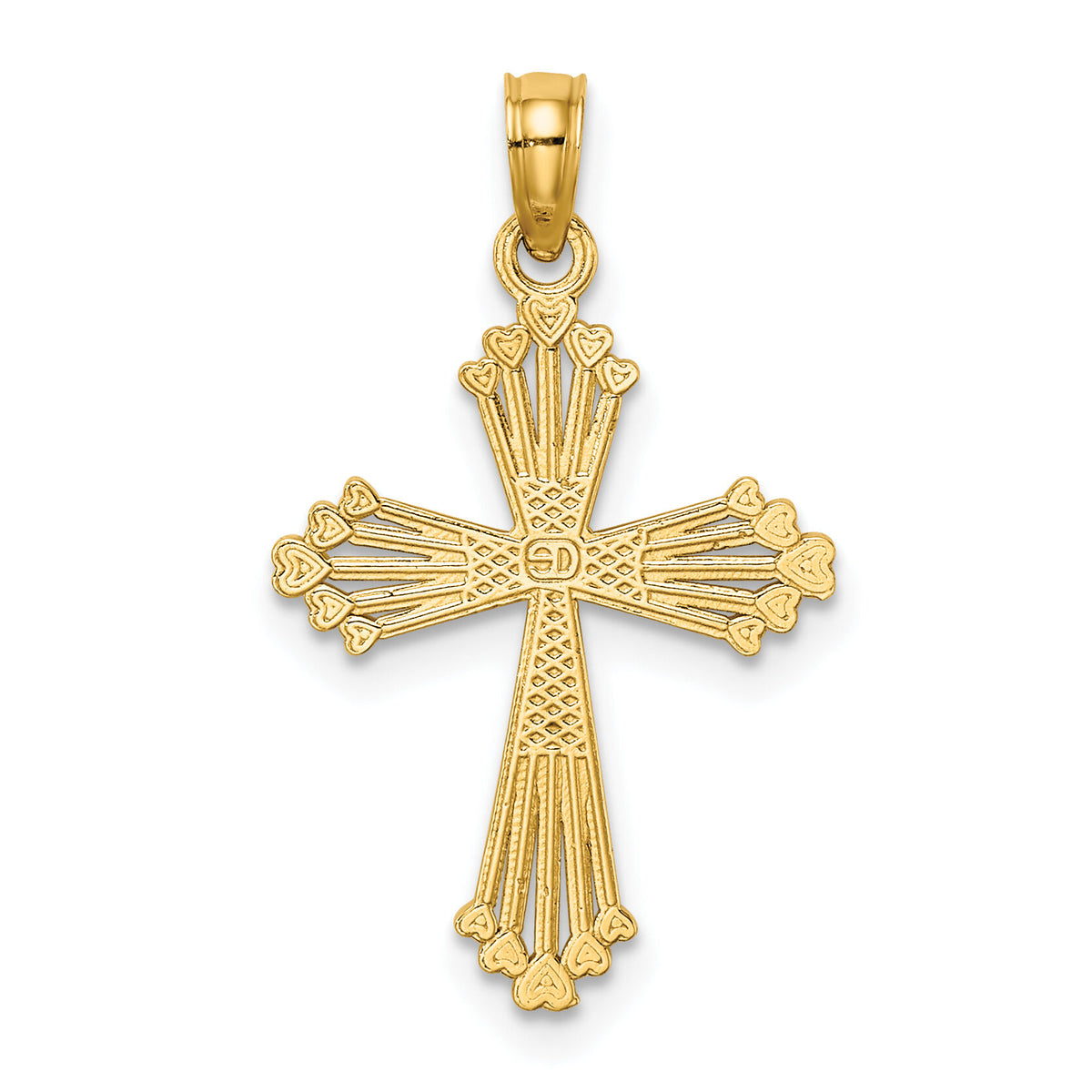 14K Cut-Out Stripes Cross w/ Heart Charm-K8513