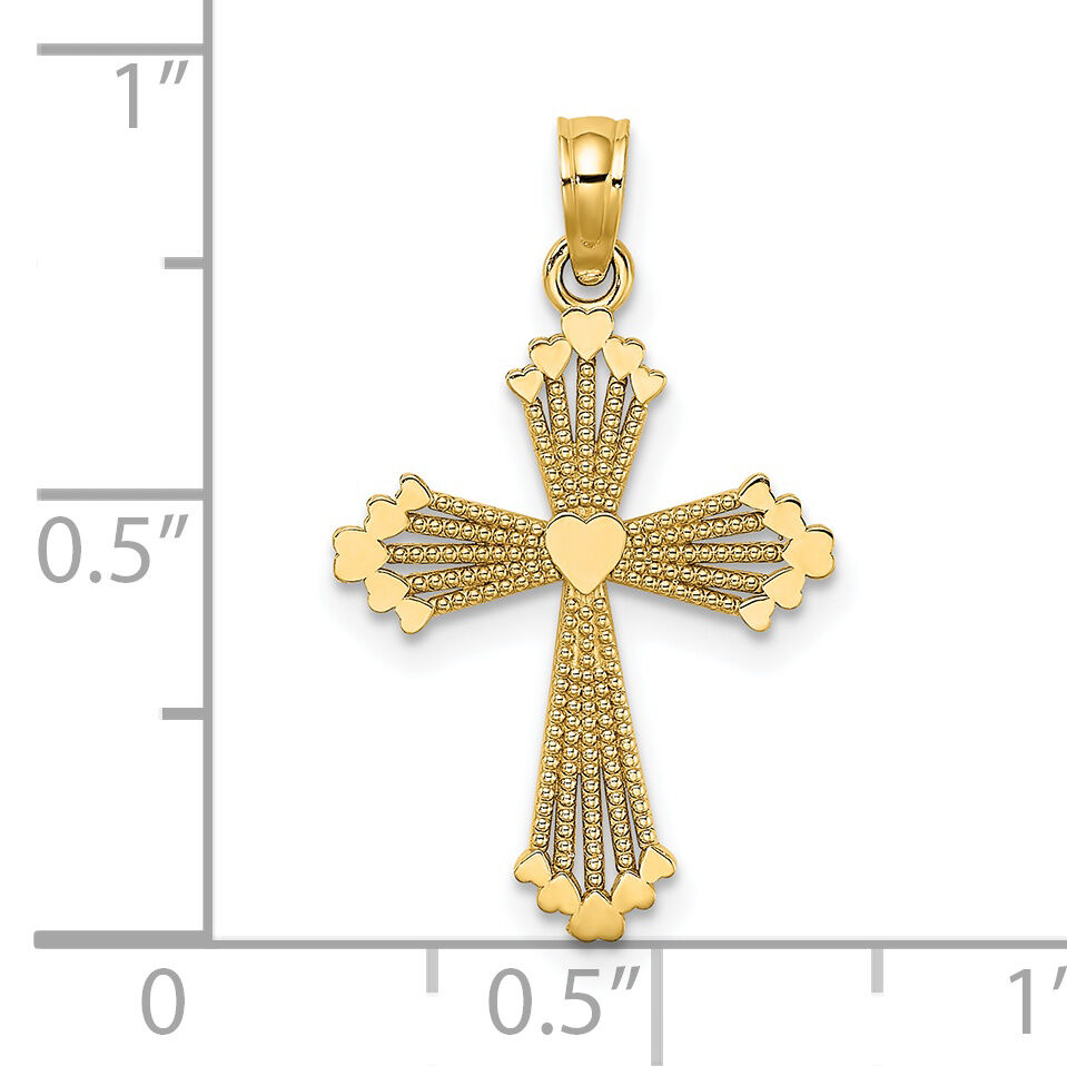 14K Cut-Out Stripes Cross w/ Heart Charm-K8513