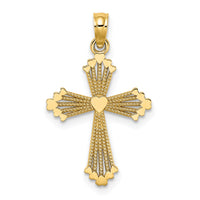 14K Cut-Out Stripes Cross w/ Heart Charm-K8513