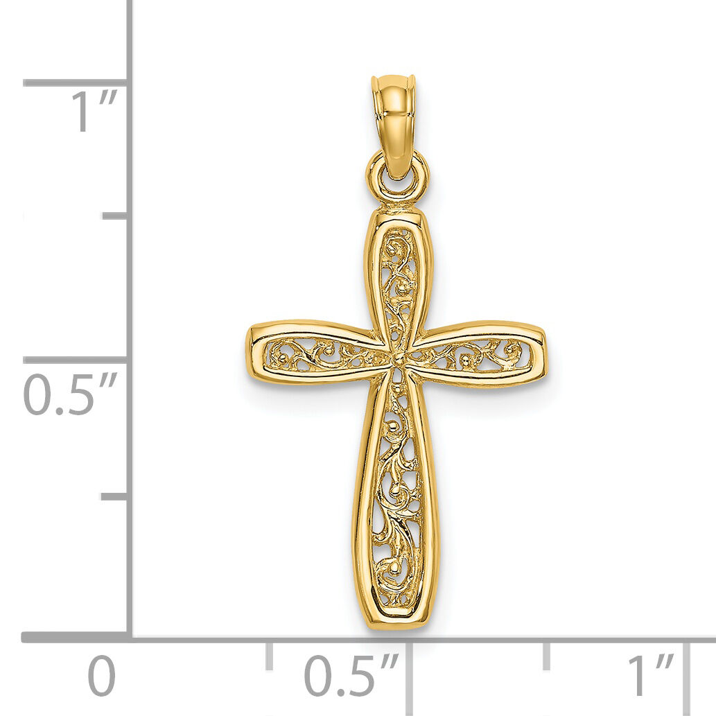 14K Cross w/ Filigree Center Charm-K8515