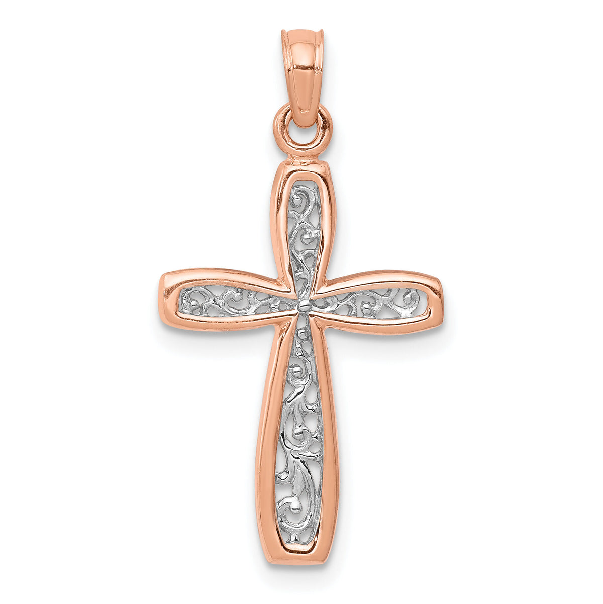 14K Rose w/ White Rhodium Filigree Center Border-K8515R