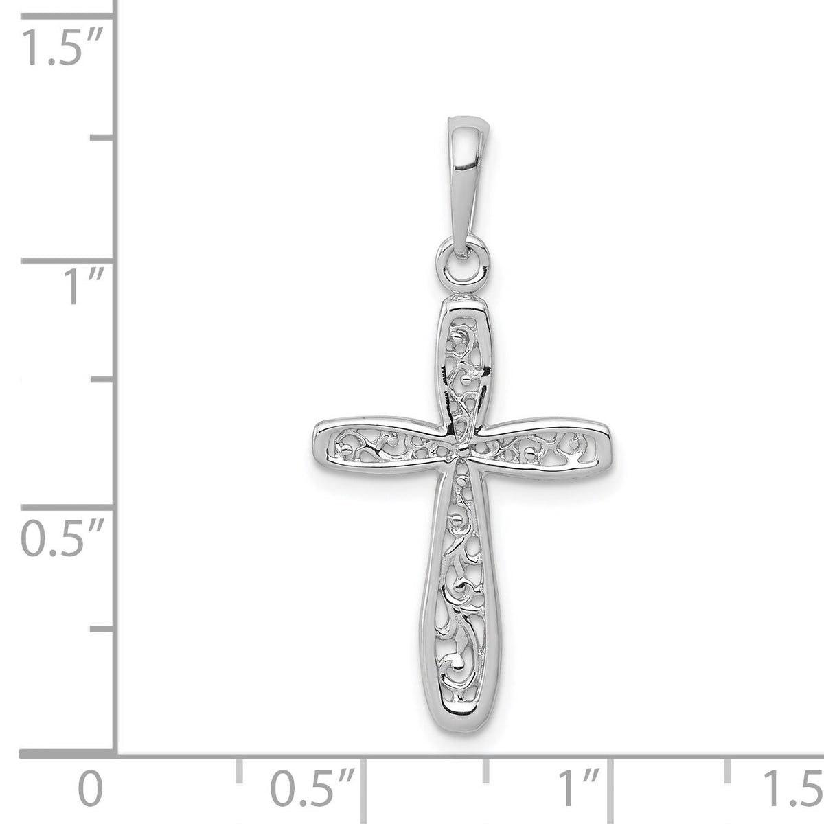 14K White Gold Cross w/ Filigree Center Charm-K8515W