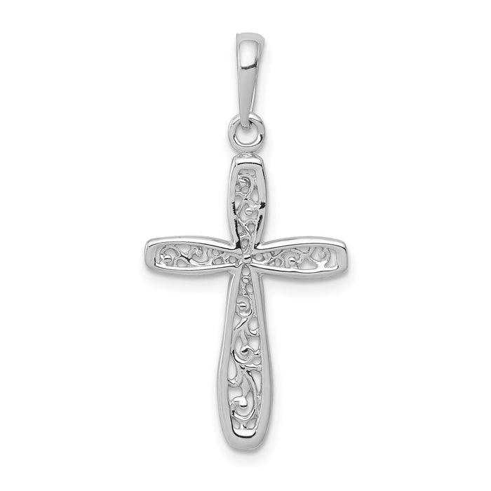 14K White Gold Cross w/ Filigree Center Charm-K8515W