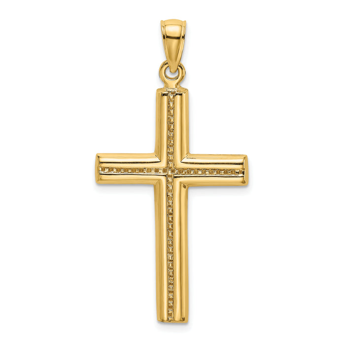 14K Polished Beaded Cross Charm-K8519
