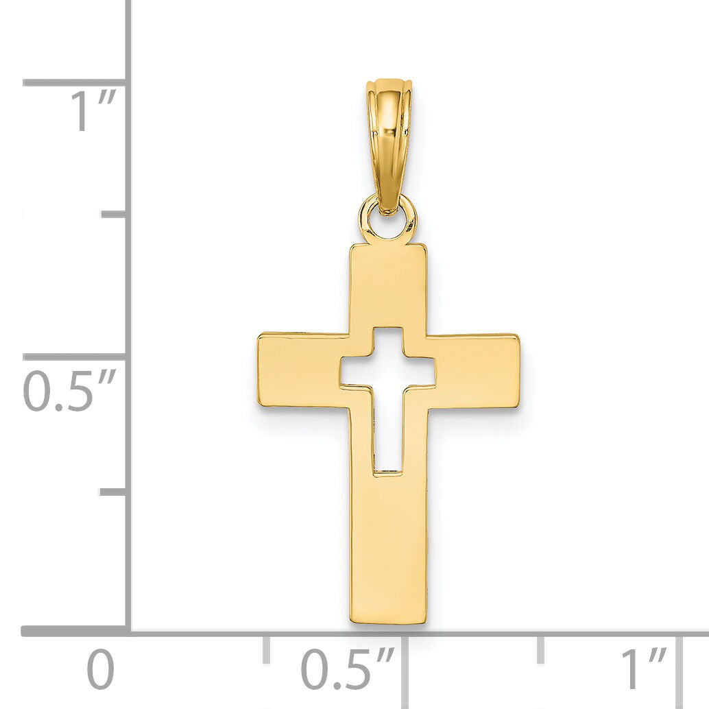 14K Polished Cut-Out Cross Charm-K8522