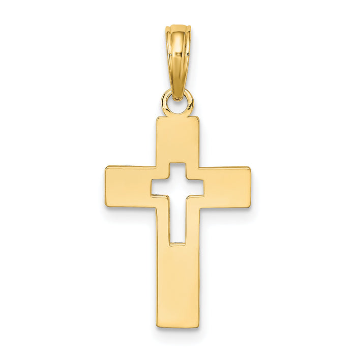 14K Polished Cut-Out Cross Charm-K8522