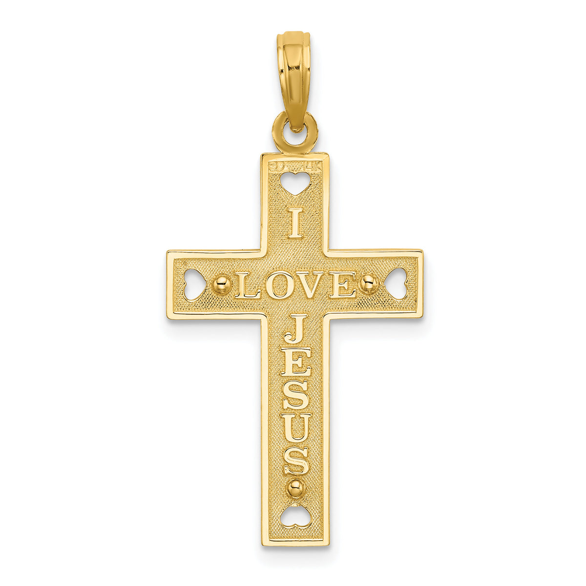 14K Cut-Out Heart w/I LOVE JESUS on Reverse Crucifix Charm-K8528
