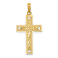 14K Cut-Out Heart w/I LOVE JESUS on Reverse Crucifix Charm-K8528