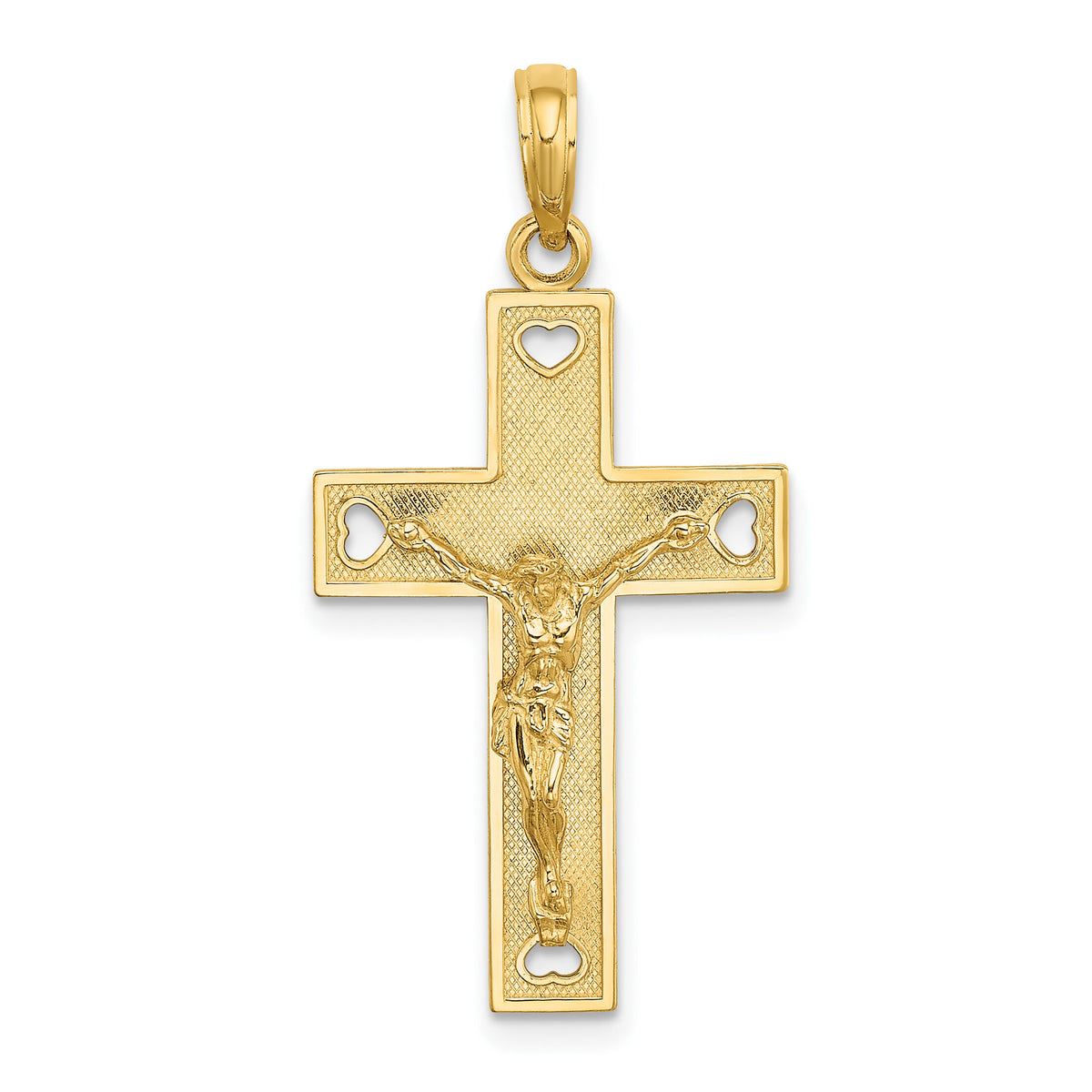 14K Cut-Out Heart w/I LOVE JESUS on Reverse Crucifix Charm-K8528
