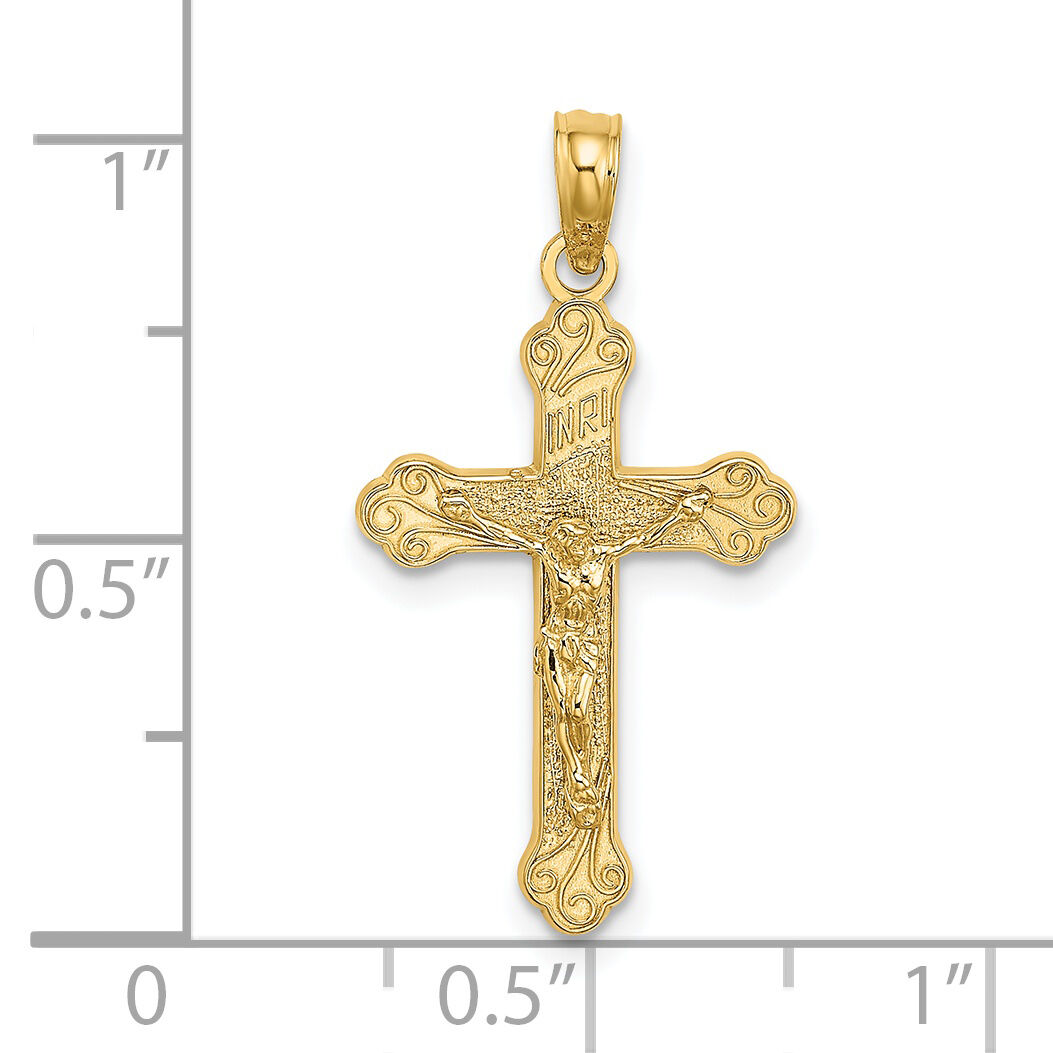 14K Inri Crucifix W/ Scroll Tips Charm-K8531