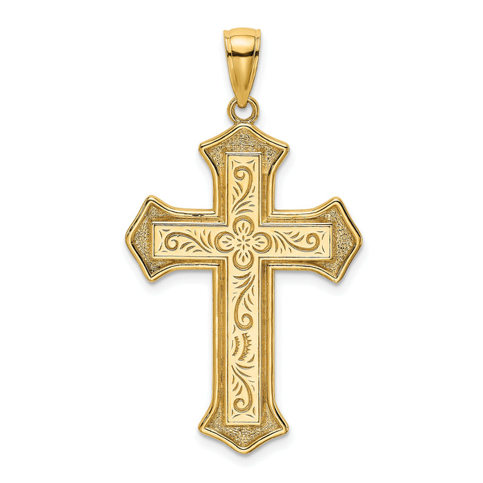 14K 2-D Filigree Center Block Cross Charm-K8535