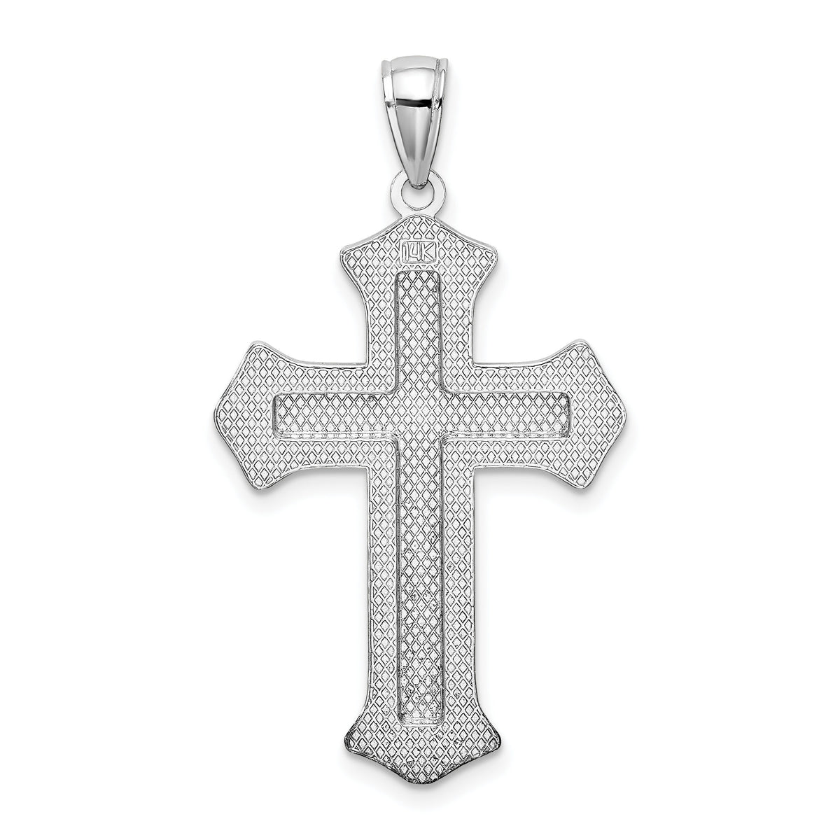 14K White Gold 2-D Filigree Center Block Cross Charm-K8535W