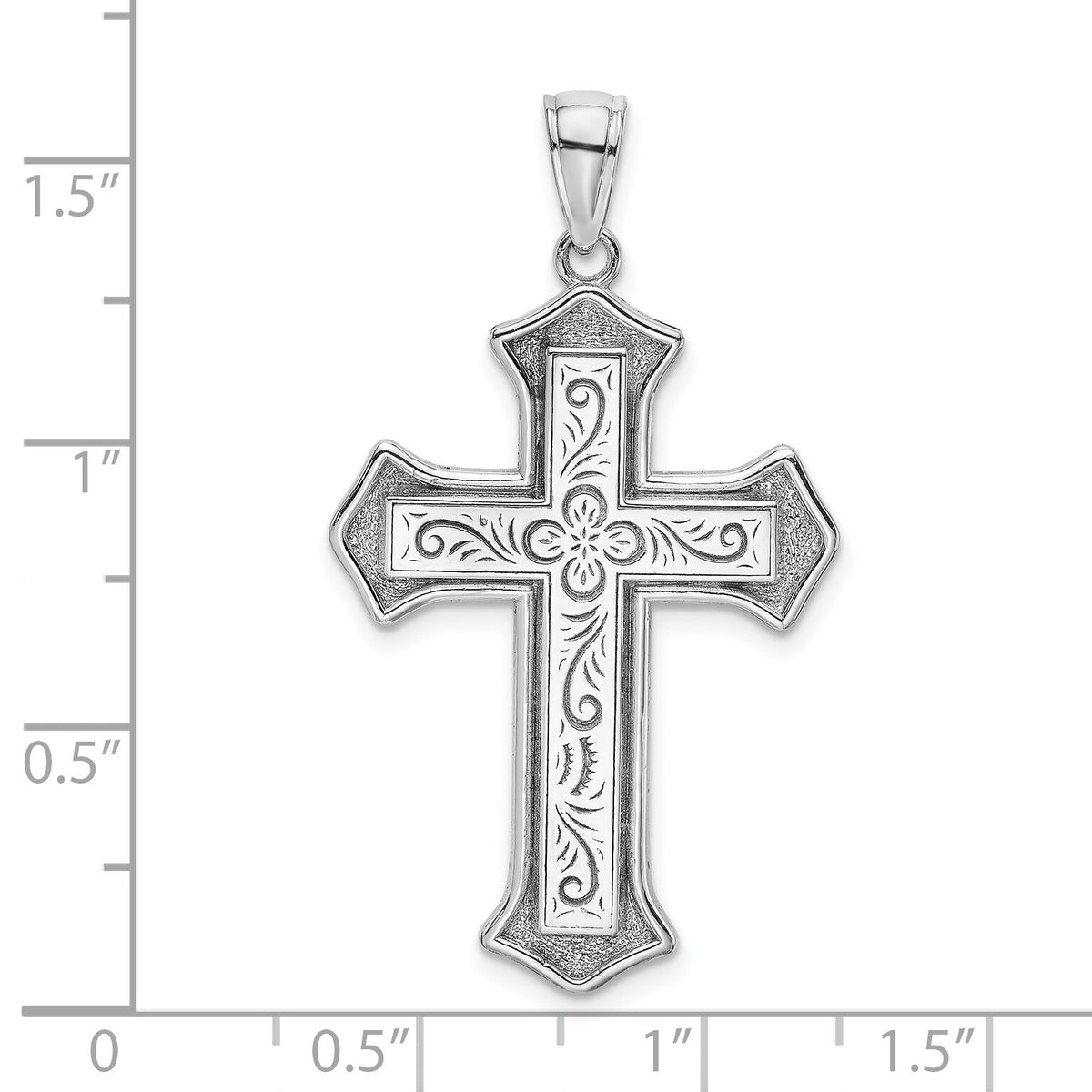 14K White Gold 2-D Filigree Center Block Cross Charm-K8535W