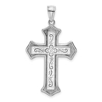 14K White Gold 2-D Filigree Center Block Cross Charm-K8535W