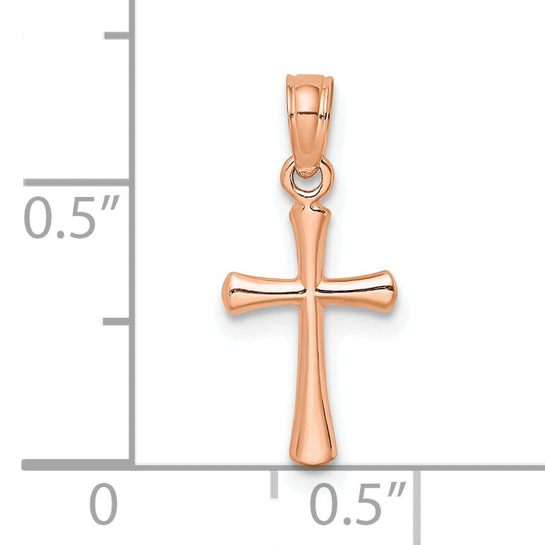 14K Rose Gold Polished Beveled Cross w/ Round tips Charm-K8539R