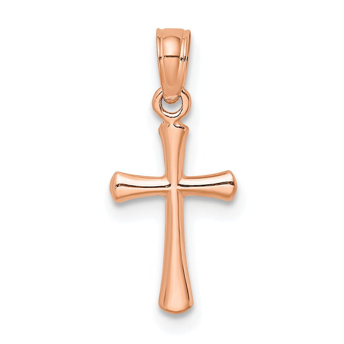 14K Rose Gold Polished Beveled Cross w/ Round tips Charm-K8539R