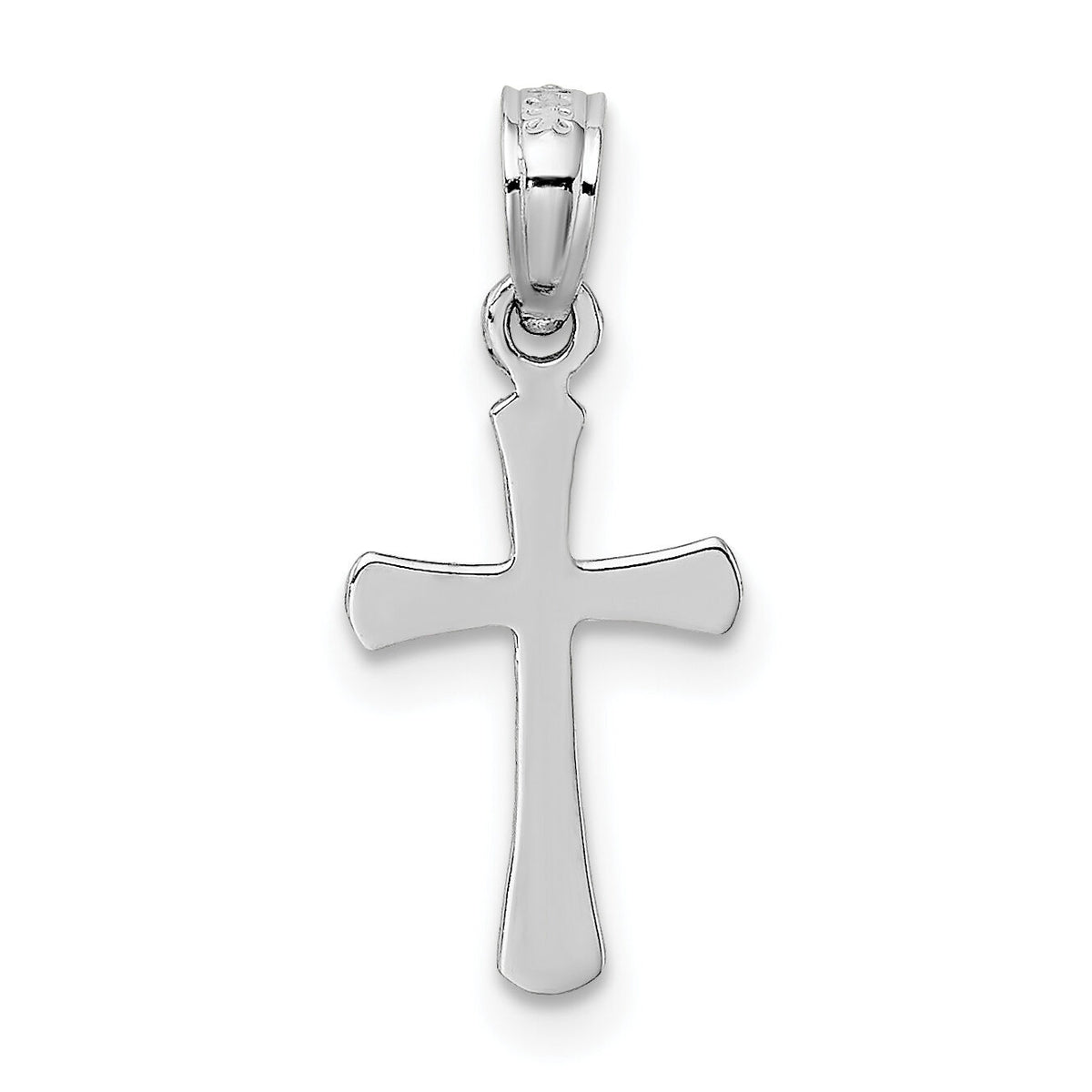 14K White Gold Polished Beveled Cross w/ Round tips Charm-K8539W