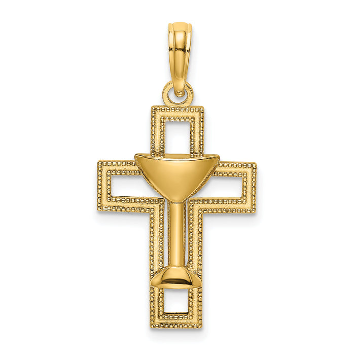 14K Polished Cross W/ Communion Cup Charm-K8546