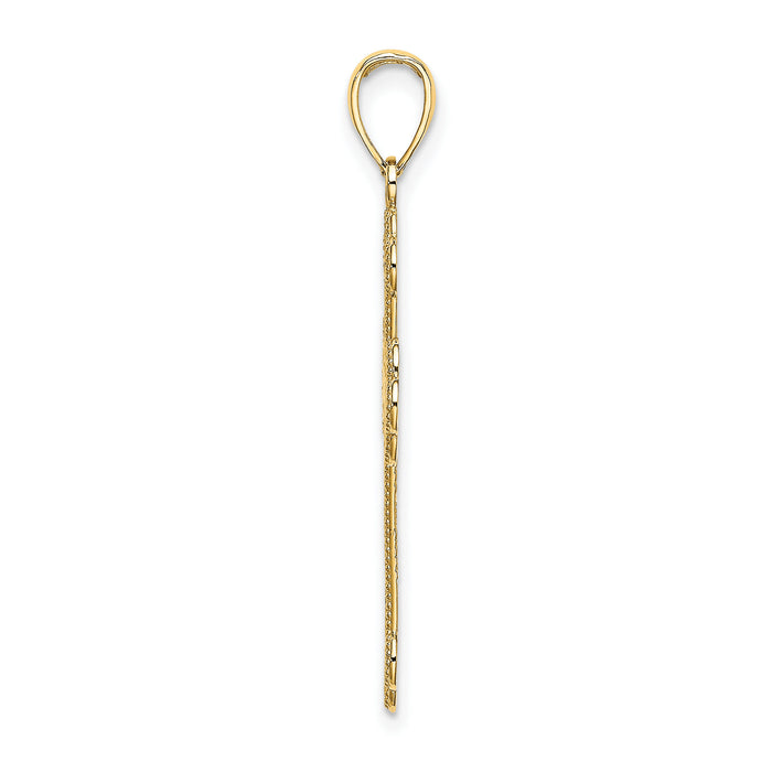 14K Textured and Beaded Edge Cross Charm-K8547
