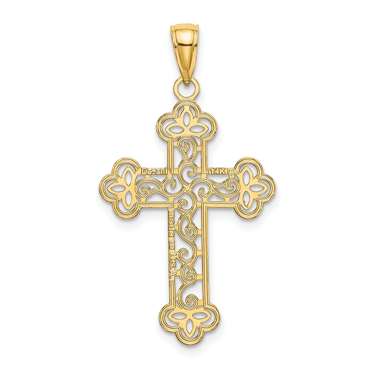 14K Textured and Beaded Edge Cross Charm-K8547