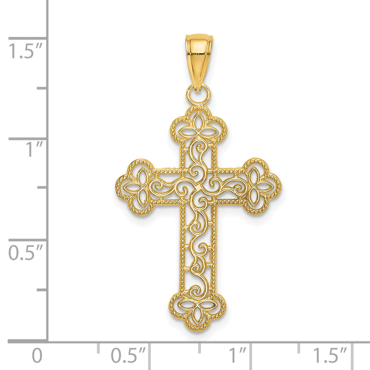 14K Textured and Beaded Edge Cross Charm-K8547