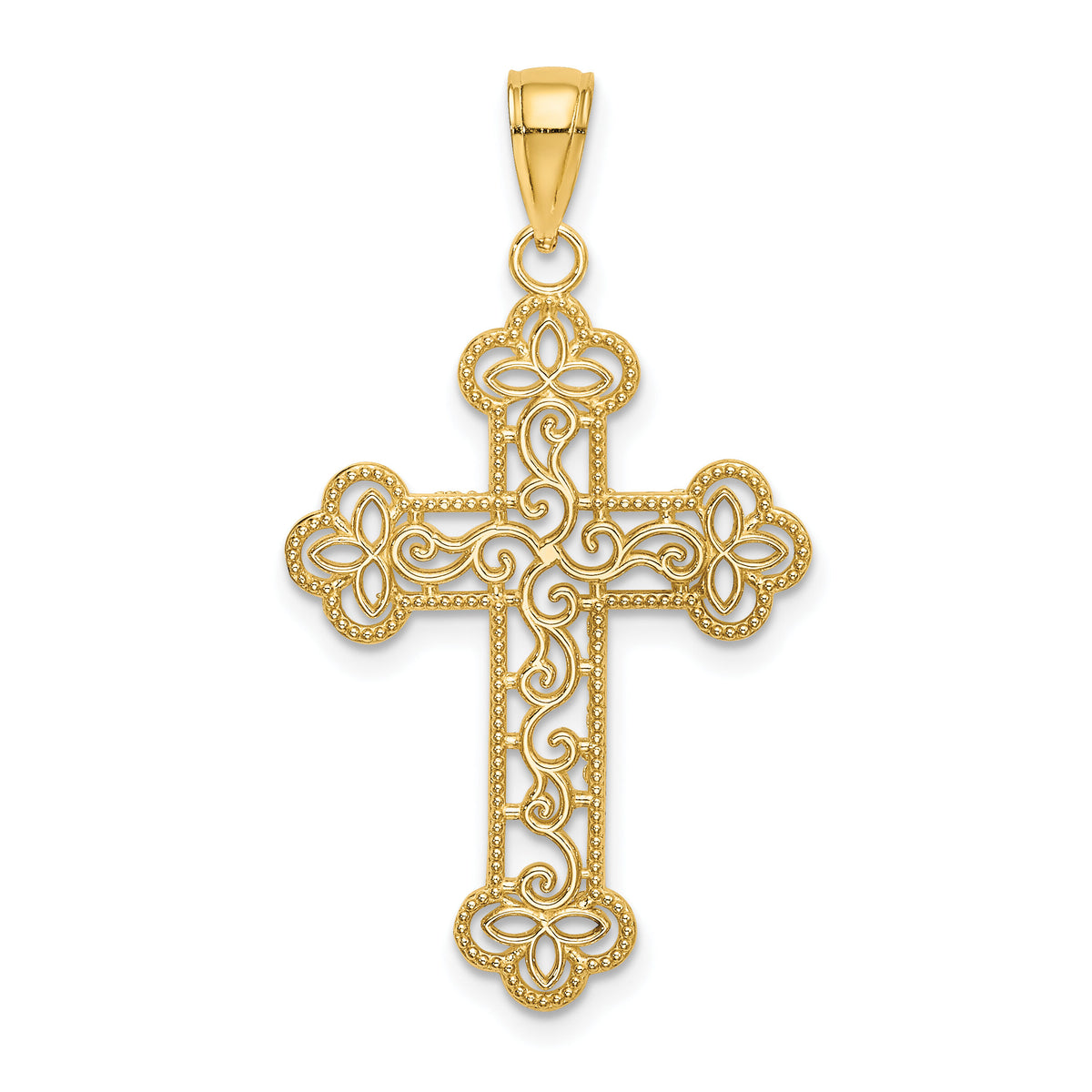 14K Textured and Beaded Edge Cross Charm-K8547