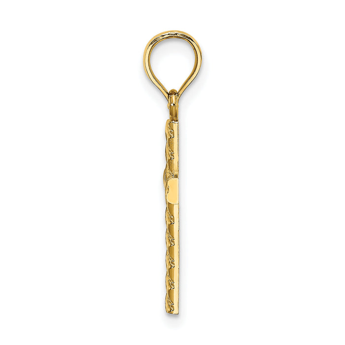 14K Beaded and Polished Cross Charm-K8548