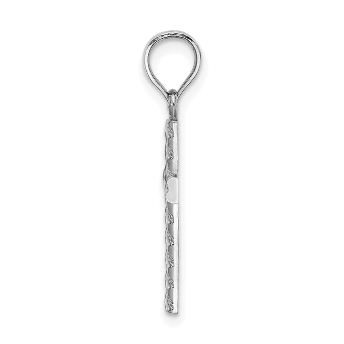 14K White Gold Beaded and Polished Cross Charm-K8548W
