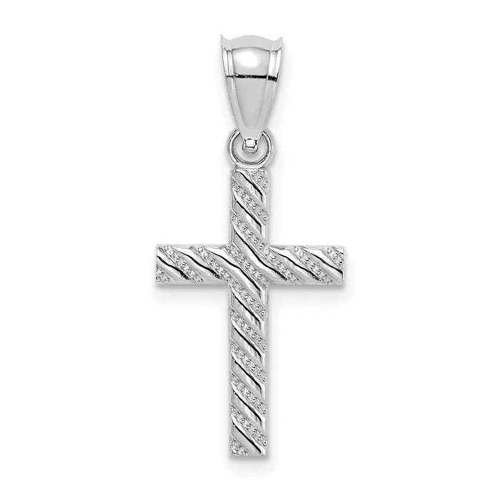14K White Gold Beaded and Polished Cross Charm-K8548W