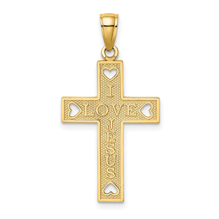 14K  I LOVE JESUS  Cross w/ Hearts Charm-K8552