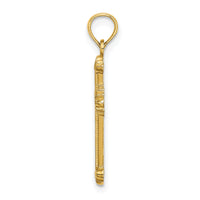 14K Textured Leaves On Edges Cross Charm-K8556