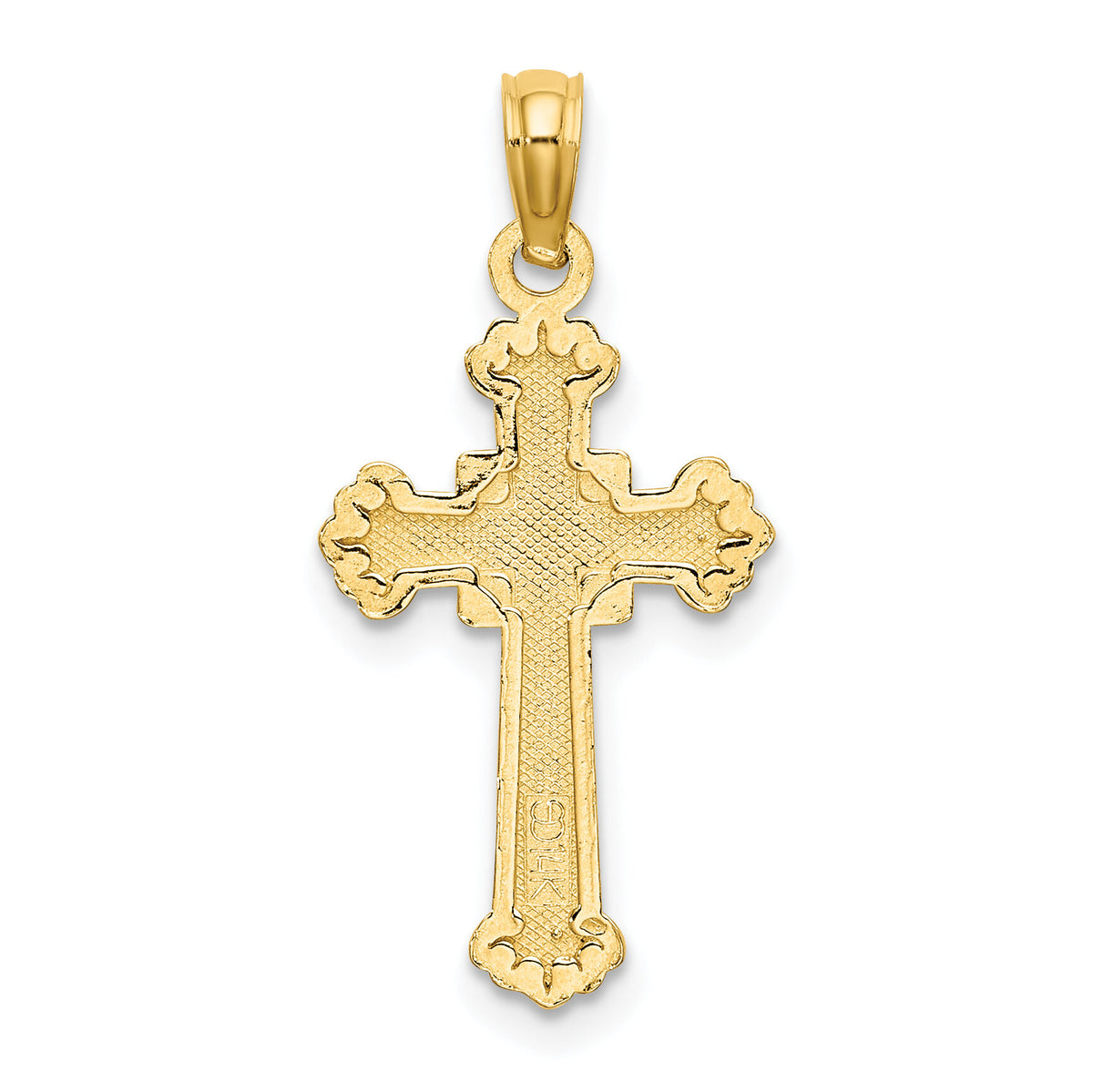14K Textured Leaves On Edges Cross Charm-K8556