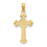 14K Textured Leaves On Edges Cross Charm-K8556