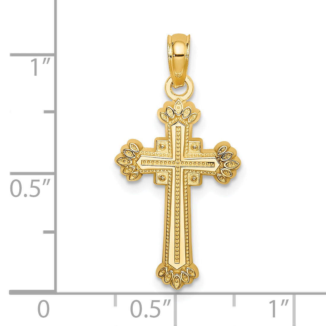 14K Textured Leaves On Edges Cross Charm-K8556