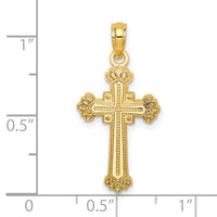 14K Textured Leaves On Edges Cross Charm-K8556