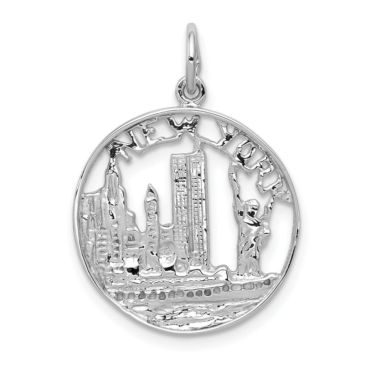 14k White Gold Solid Polished NEW YORK Skyline Charm-K856