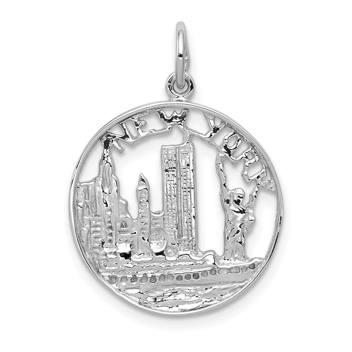 14k White Gold Solid Polished NEW YORK Skyline Charm-K856