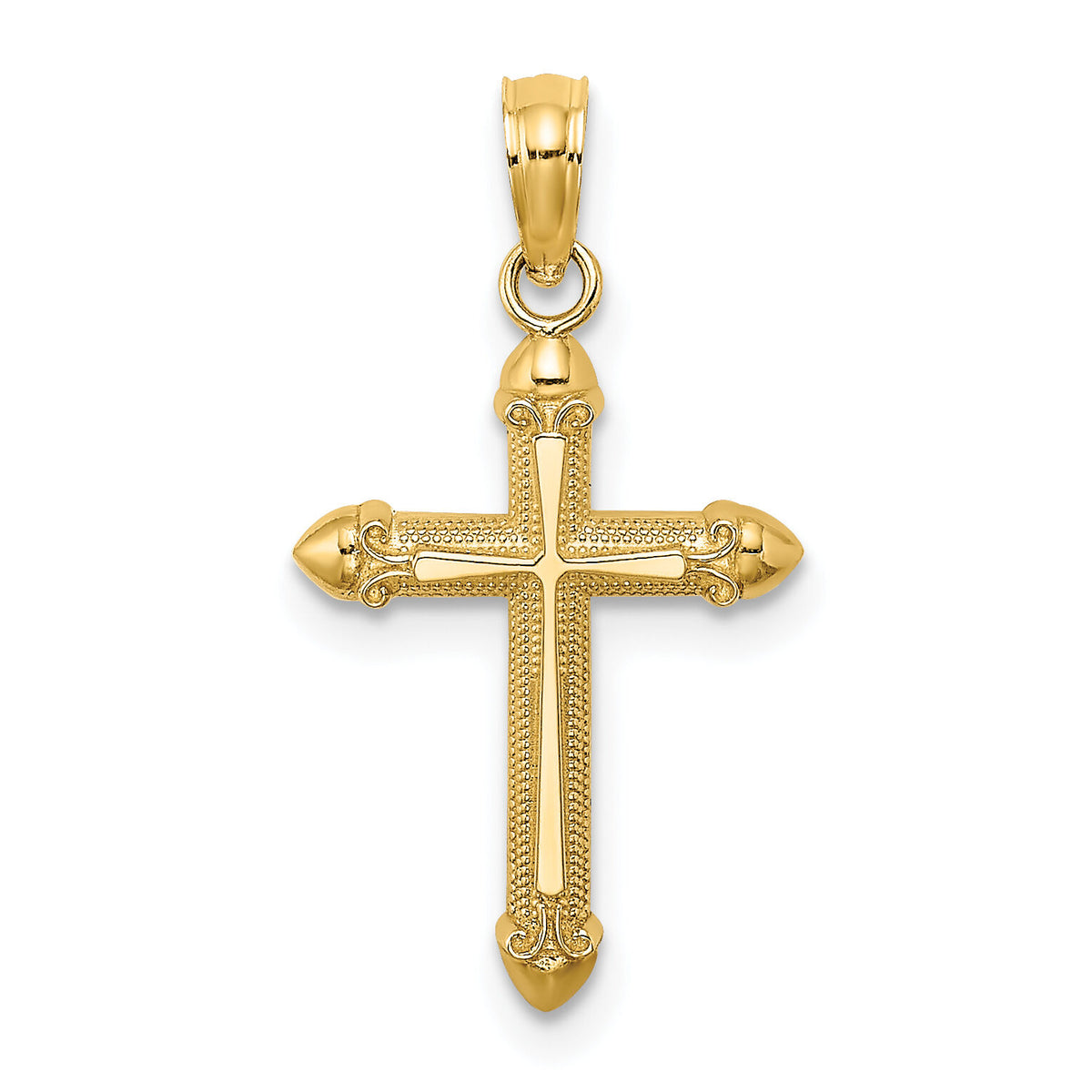 14K Polished w/ Scroll Design Cross Charm-K8560