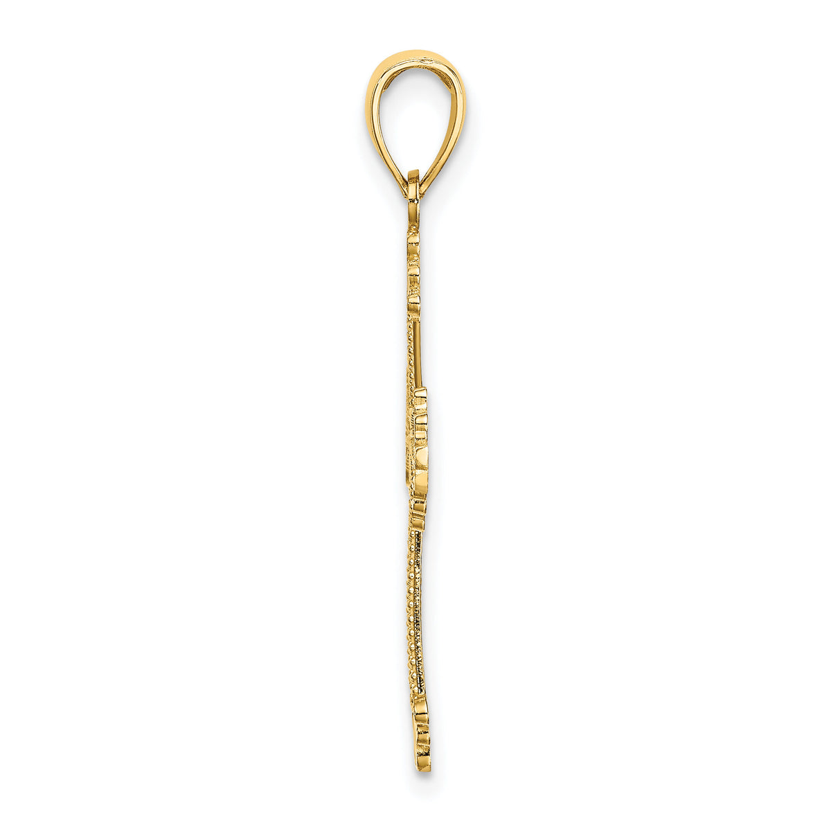 14K D/C and Cut-Out Stripes W/ Heart In Center Cross Charm-K8563