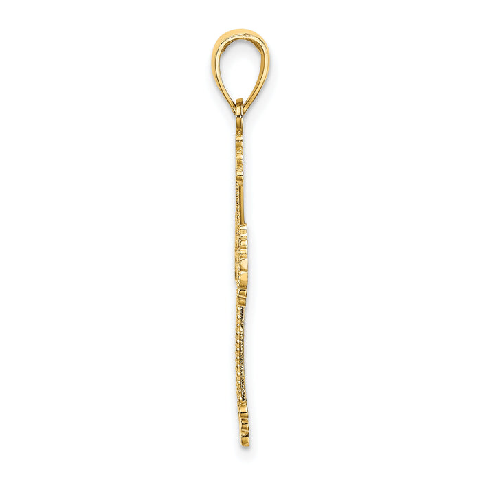 14K D/C and Cut-Out Stripes W/ Heart In Center Cross Charm-K8563