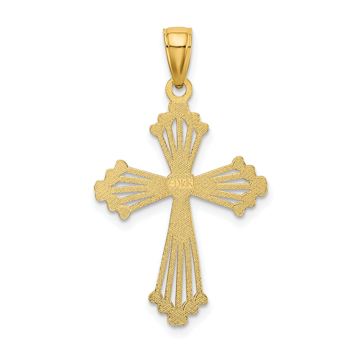 14K D/C and Cut-Out Stripes W/ Heart In Center Cross Charm-K8563