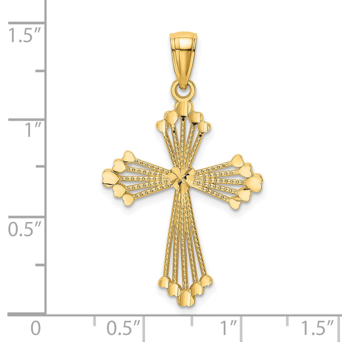 14K D/C and Cut-Out Stripes W/ Heart In Center Cross Charm-K8563