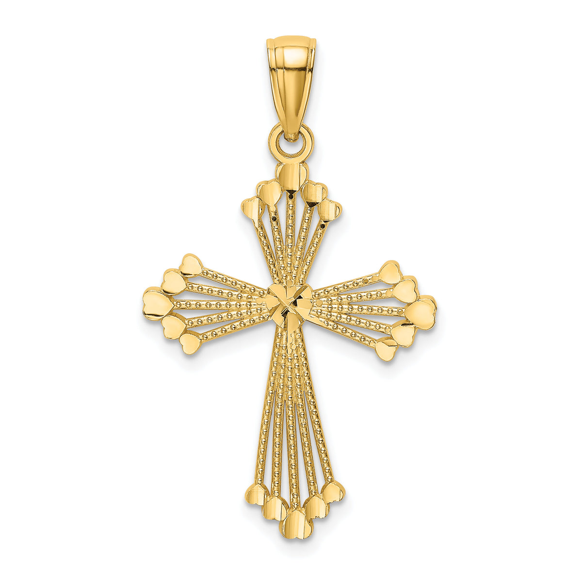 14K D/C and Cut-Out Stripes W/ Heart In Center Cross Charm-K8563