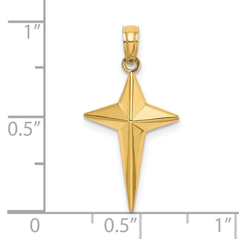 14K 2-D Polished Triangle Tipped Cross Charm-K8564