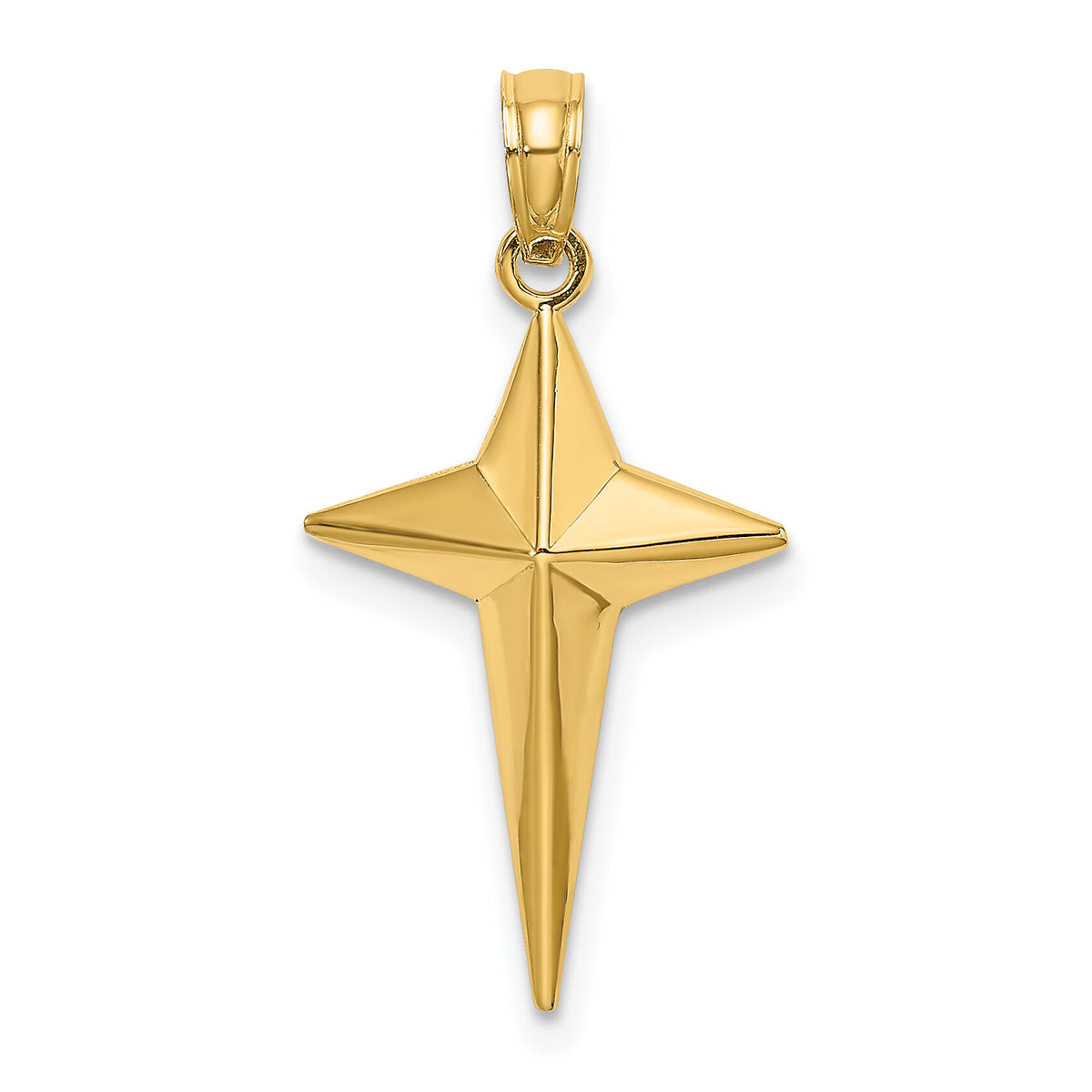 14K 2-D Polished Triangle Tipped Cross Charm-K8564