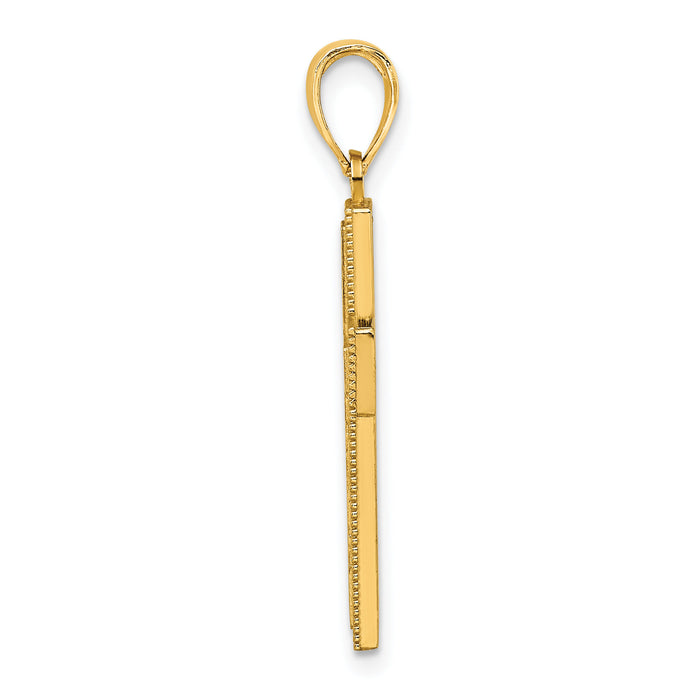 14K Block Cross Charm-K8566