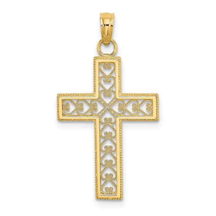 14K Filigree Beaded Outline Cross Charm-K8568