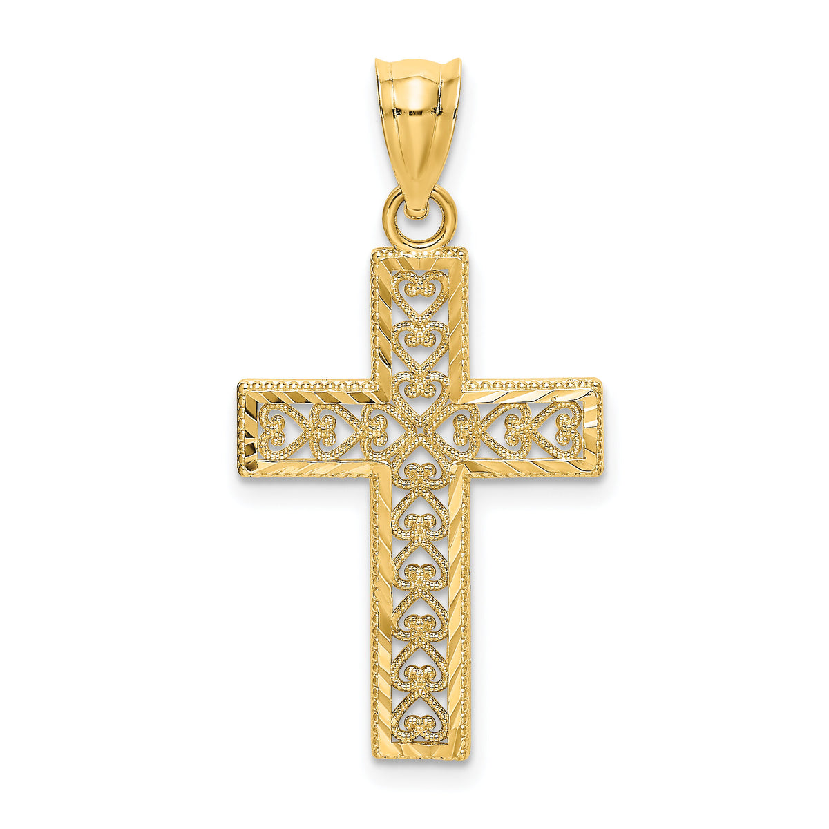 14K D/C Edge and Filigree Center Cross Charm-K8569
