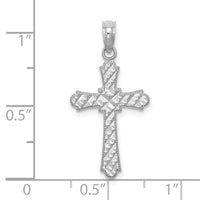 14K White Gold D/C Striped Cross Charm-K8575W